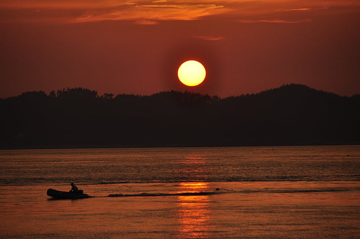 Glow, République de Corée, coucher de soleil, Entebbe, nature, mer, eau