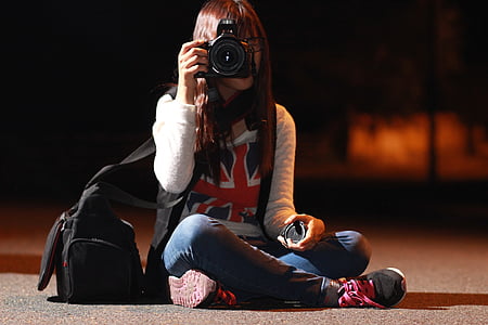 đêm, máy ảnh, Nhiếp ảnh gia, Canon, bắn súng, Cô bé, ánh sáng đèn flash