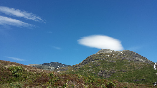 Mountain, Cloud, Norge, bjerge, landskab, skyer, blå himmel