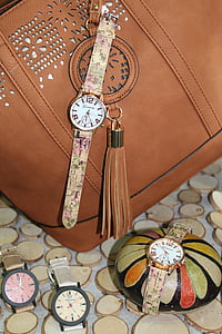 väska, klocka, brun