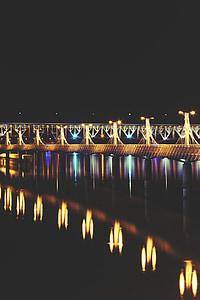 Pier, đèn chiếu sáng, đêm, Plock, sông, Ba Lan, Ba Lan