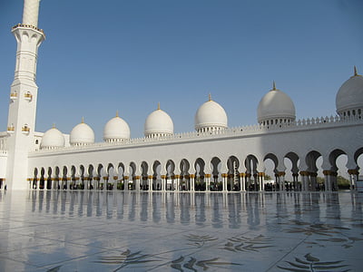 Hof, moskeen, vakker, hvit, marmor, minareten