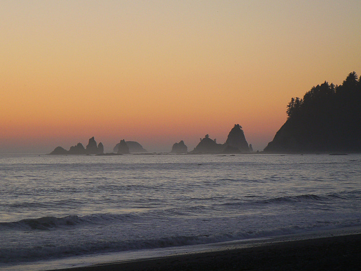 éperons, coucher de soleil, Washington, océan, mer, plage, paysage marin