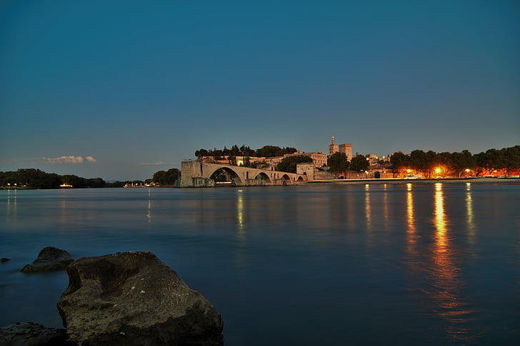 sera, tramonto, fiume, Pont d'Avignon, Ponte, Francia, Provenza