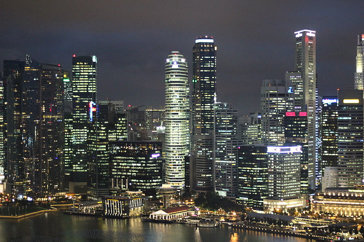 Baia di Fullerton, Singapore, grattacielo, Asia, città, paesaggio urbano, Skyline