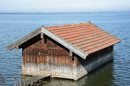 boat house, lake, water, nature, waters, hut, timber construction