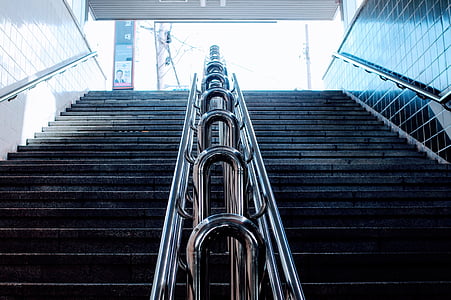 architecture, handrails, low angle shot, perspective, stairs, steel, staircase