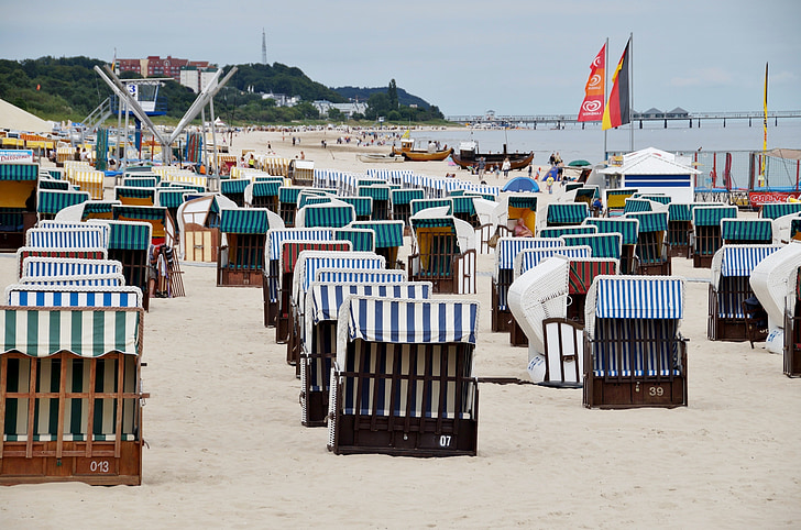 beach baskets, beach, sand, the baltic sea, beach basket, holidays