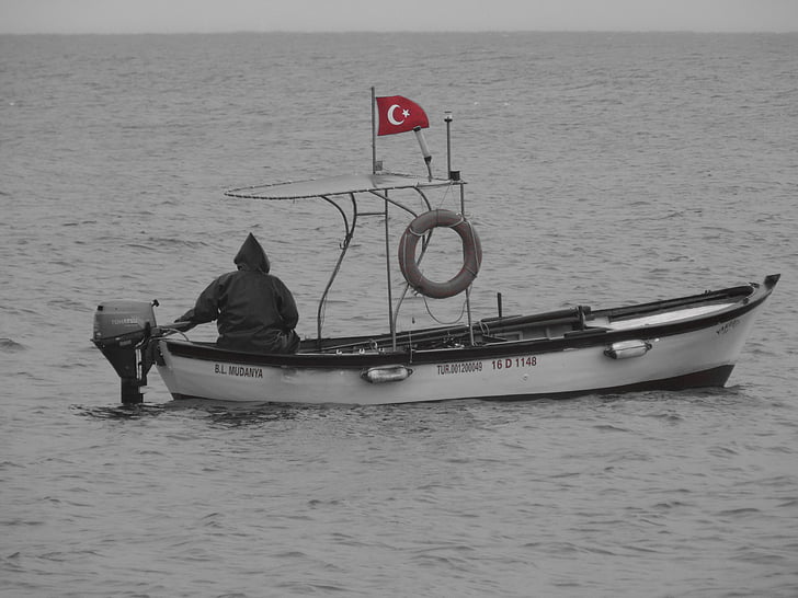 štipendium, Mudanya, čln v turečtine, vlajka, výlet, Marine, sivý deň