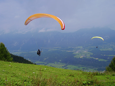 paraglider, Carinthia, padang rumput, mulai