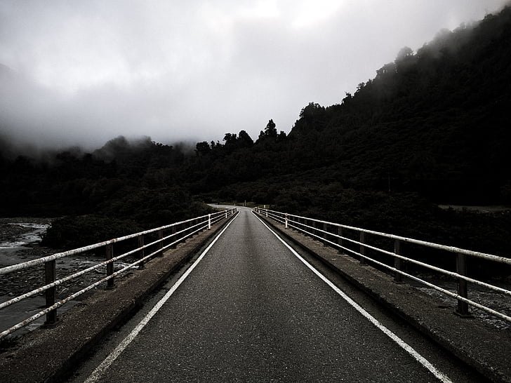 yol, gece, bulutlar, Fade, puslu, bakış açısı, Yeni Zelanda