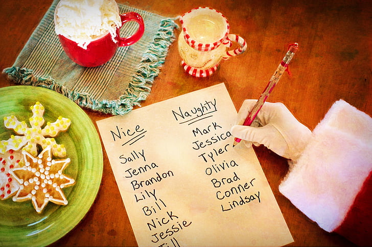 Kalėdų Senelio sąrašas, neklaužada arba gražus, Kalėdų Senelio rankos, Kalėdos, Santa, atostogų, linksmai