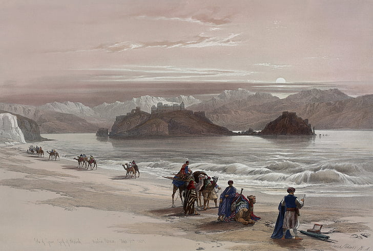 bedouin, camel riders, 1839, island, graia, akabah, drawing