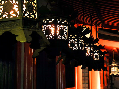 lentera, Kuil Kasuga, malam, Nagoya, Jepang, di luar rumah, cahaya