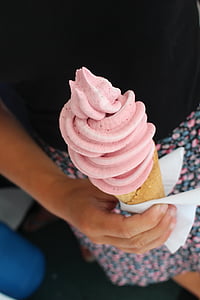 冰, 软冰, 草莓冰淇淋, 夏季, 华夫饼, 甜, 食品