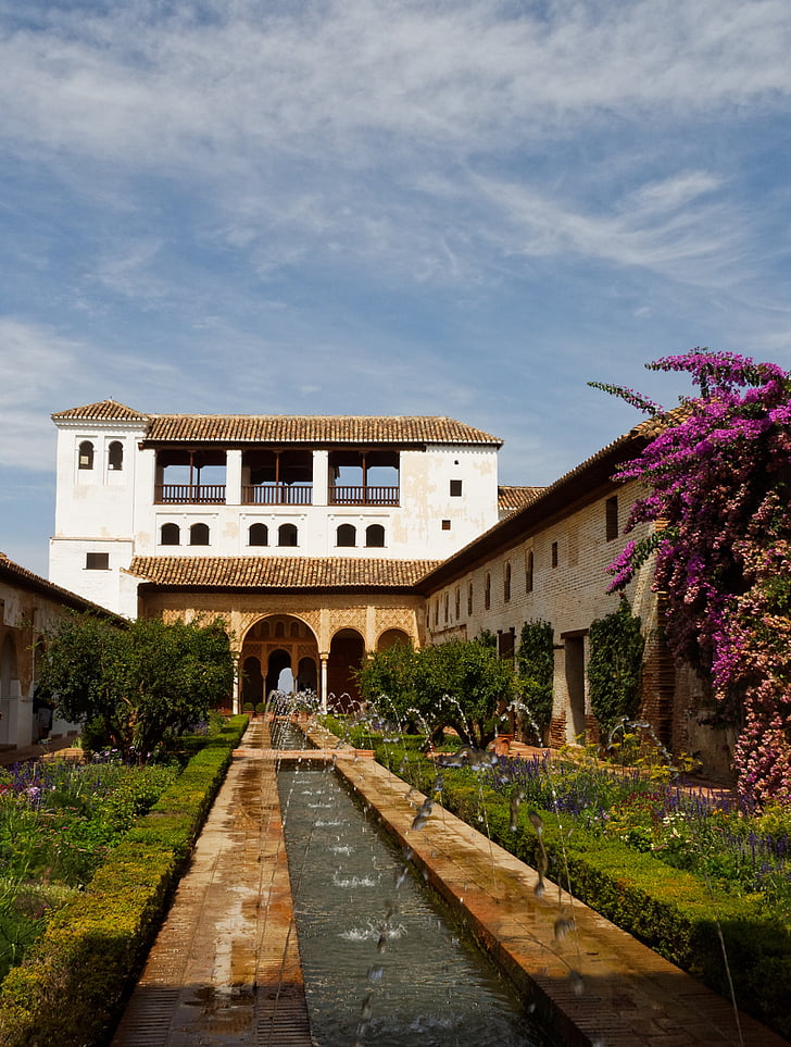 Alhambra, Generalife, épület, antik, Granada, Spanyolország, Világörökség