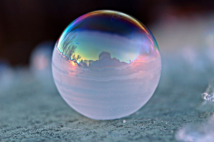 soap bubble, ball, frost globe, frost blister, ice ball, frozen bubble, frost