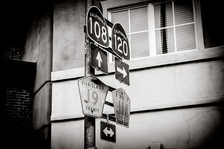 senyalització, retro, cartell monocrom, carretera, panell, Amèrica, signe