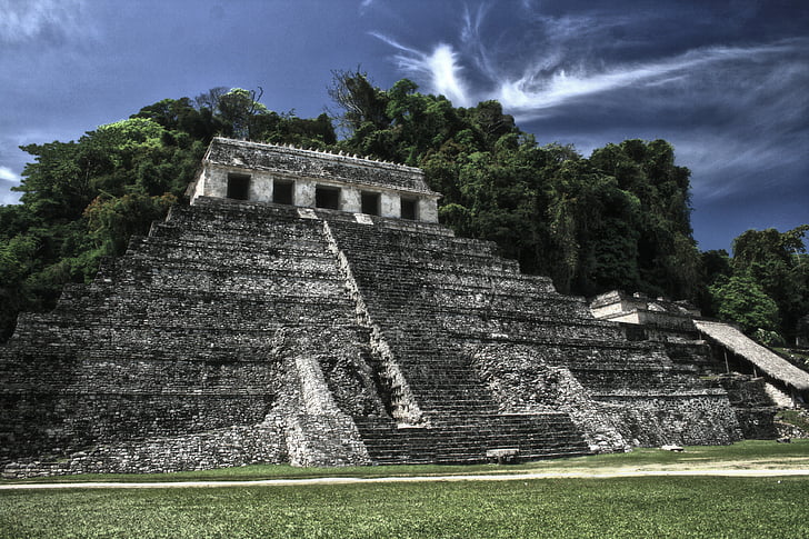pirâmide, Palenque, antiga, Templo de, arquitetura, México, Maia