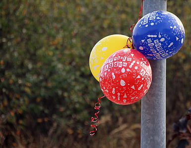 Sünnipäev, õhupall, Palju õnne sünnipäevaks, Värviline, kolbides, pool, pidu