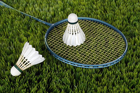 badminton, tráva, raketa, opeřené, sportovní, kuželka, míč