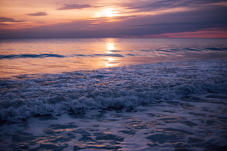 mare, oceano, acqua, onde, natura, tramonto, Nuvola