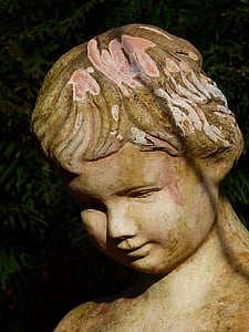 girl, virgin, stone figure, figure, garden, ornament, garden figurines