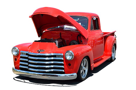 rode vrachtwagen, Classic, Retro, geïsoleerde achtergrond, hersteld, nostalgie, rood