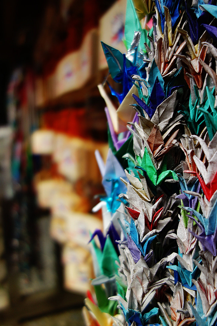 thousand paper cranes, prayer, wooden plaque, store, market, cultures, multi Colored