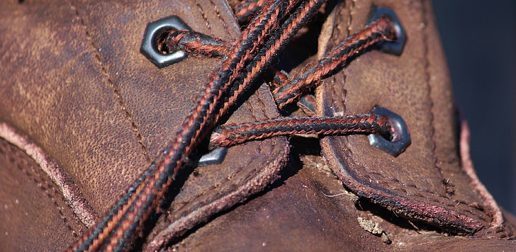 scarpe da trekking, escursionismo, in pelle, vecchio, sporco, usato