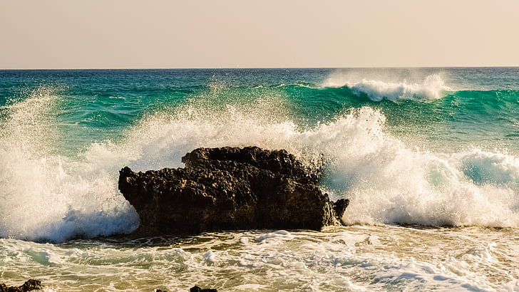 wave, smashing, rock, sea, water, coast, nature