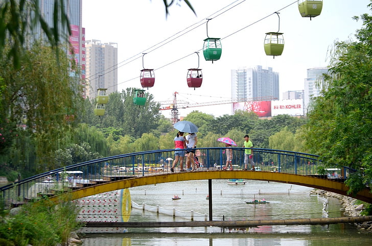 Zhengzhou, Kina, Zoo, Park, landskap, Bridge, linbanor