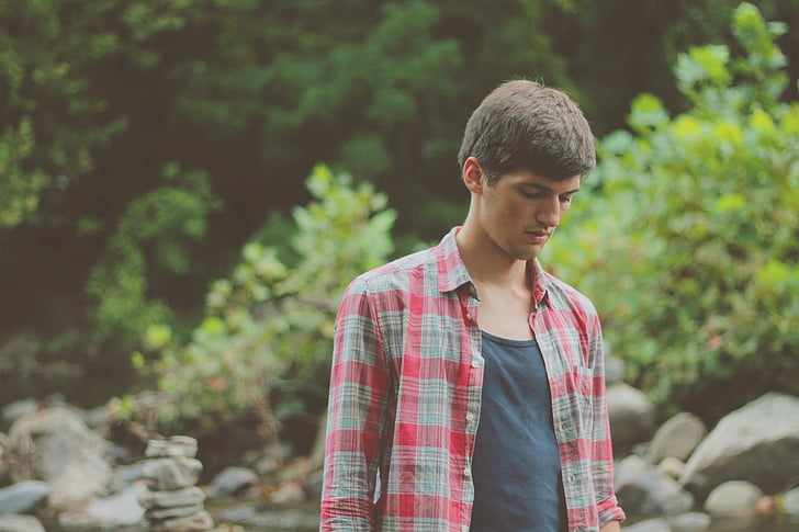 young, guy, man, plaid, shirt, people, outdoors