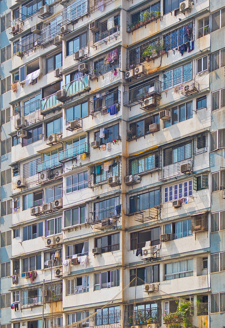 abstrak, fasad, blok apartemen, kemiskinan, India