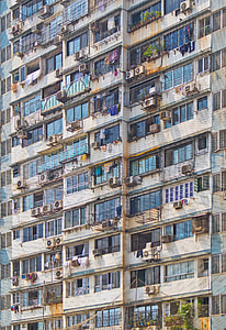 abstract, gevel, flatgebouw, armoede, India