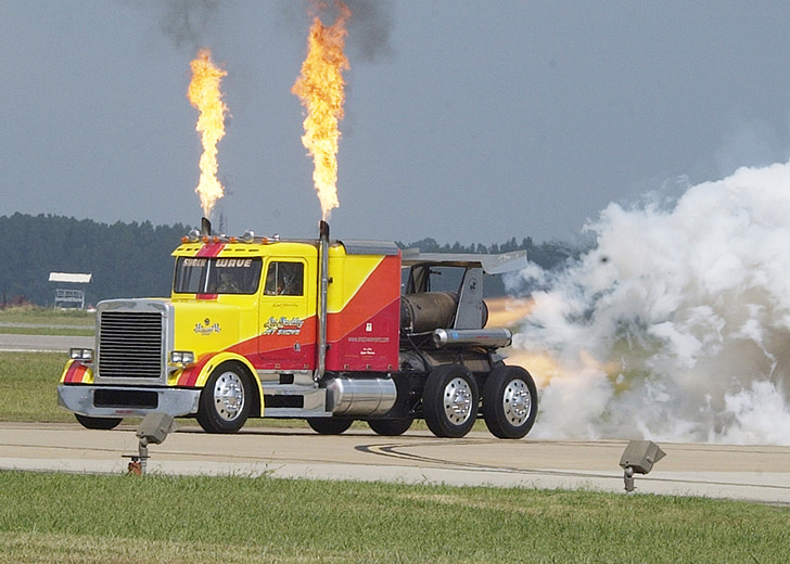 camion personnalisé jet propulsé, moteurs à réaction, camion plus rapide, modifié, spectacle aérien, véhicule, militaire