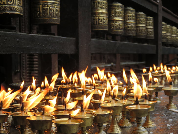 ljus, erbjuder, templet, religiösa, traditionella, Asia, Buddha
