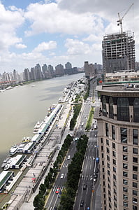 Шанхай, небо, здание, Улица, Бунд, пейзаж, высотных зданий