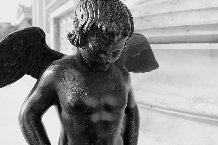 Kip, Angel, Dunaj, arhitektura, črno-belo, ljudje, moški