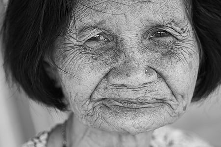 old, human, portrait, black and white, women's, face, documentary