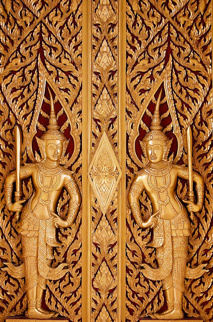 thailand, window, wood, carving, travel, asia, building