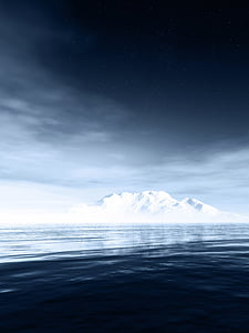 paesaggio, mare, cielo notturno, inverno, nebbia, Iceberg, montagna