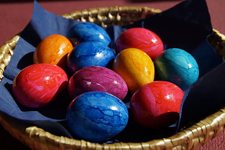 Telur Paskah, musim semi, Kelinci Paskah, keranjang, körbchen Paskah keranjang, telur, warna-warni