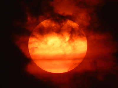 sun, sunset, red, fire, sky, clouds, night