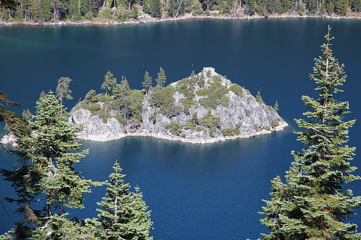 Jezioro tahoe, Emerald bay, wody, Jezioro, Wyspa, krajobraz, bezdroża