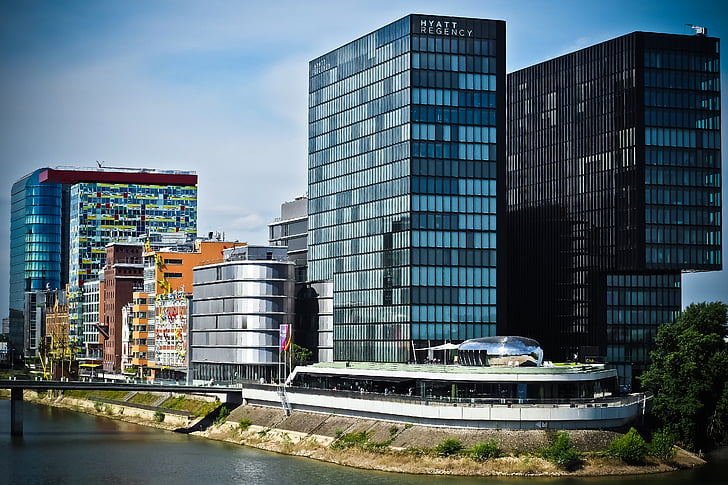 arquitetura, Porto de mídia, Düsseldorf, edifício, Porto, moderna, cidade