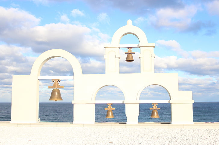 plaža pucati tri, Santorini je trg, tri, luk, oblak - nebo, nebo, turističke destinacije