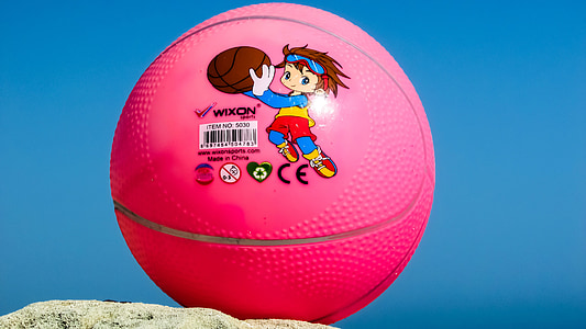 球, 粉色, 卡通, 海滩, 海, 夏季, 度假
