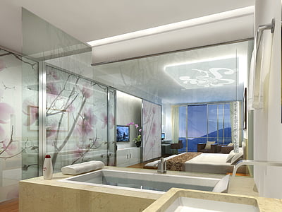 interieur, Hotel, weergave, visualisatie, het platform, visualization 3d, architecturale visualisatie