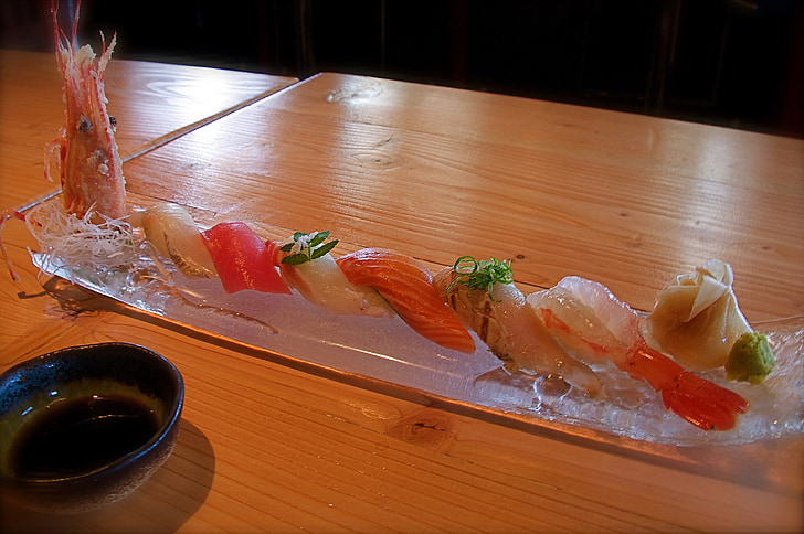 sushi, élelmiszer, japán, ázsiai, garnélarák, hal, nyers